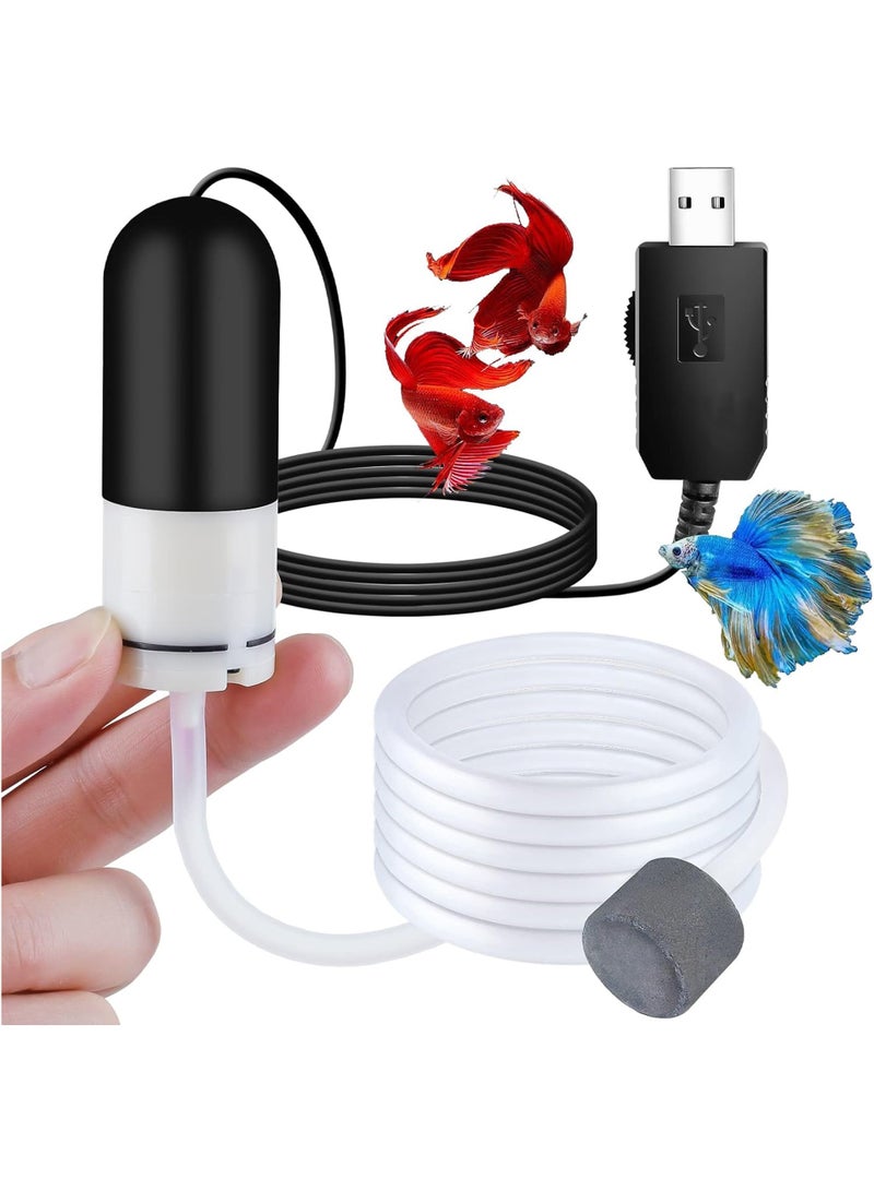 Mini Aquarium Air Pump, USB Air Pump for 5-Gallon (about 15.7L) Aquariums, Adjustable Fish Tank Aerator, Includes Aquarium Air Tube + Air Stone, USB Power Bank Aquarium Air Pump - Image 1